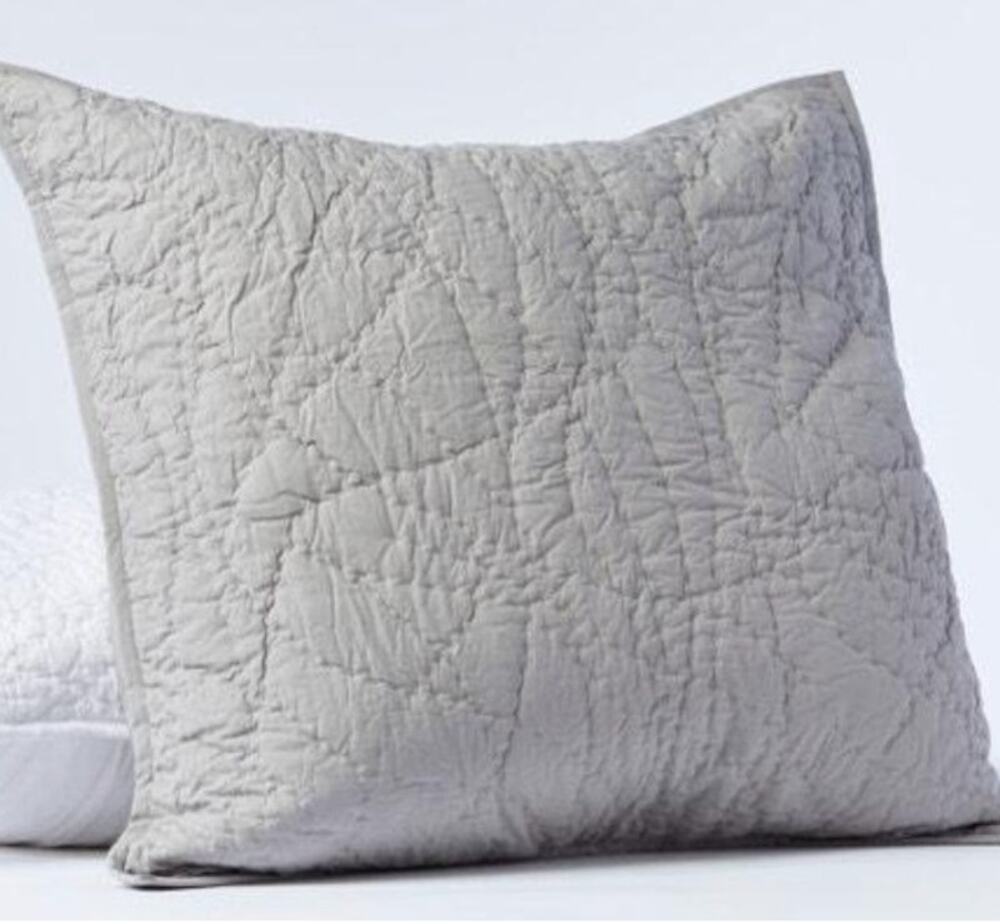Coyuchi Manzanita Organic Cotton Handstitched Euro Sham 26x26 Pewter NWT